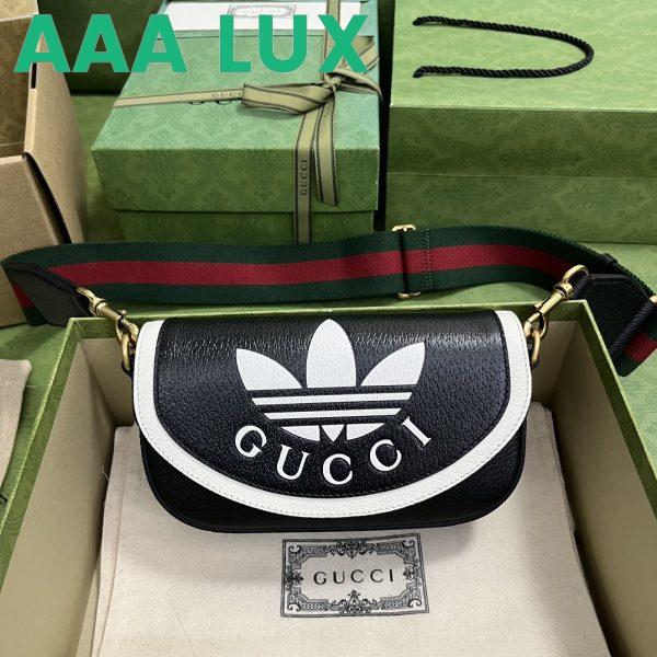 Replica Gucci Unisex GG Adidas x Gucci Mini Bag Black Leather Off White Trefoil Print 3