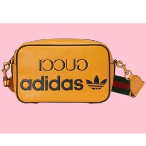 Replica Gucci Unisex GG Adidas x Gucci Small Shoulder Bag Yellow Leather Green Red Web
