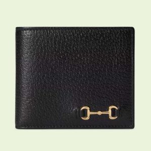 Replica Gucci Unisex GG Bi-Fold Wallet Horsebit Black Leather Moiré Lining 2