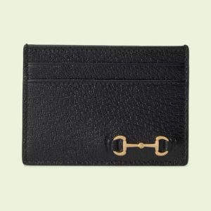 Replica Gucci Unisex GG Card Case Horsebit Wallet Black Leather 4 Card Slots