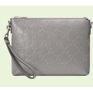 Replica Gucci Unisex GG Embossed Medium Messenger Bag Grey Leather