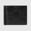 Replica Gucci Unisex GG Embossed Money Clip Embossed Black Leather Viscose Lining