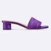 Replica Dior Women Shoes Dway Heeled Slide Purple Embroidered Satin Cotton