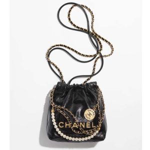 Replica Chanel Women CC 22 Mini Handbag Shiny Crumpled Calfskin Gold-Tone Metal Black