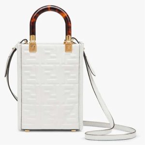 Replica Fendi Women FF Mini Sunshine Shopper White Leather Mini Bag