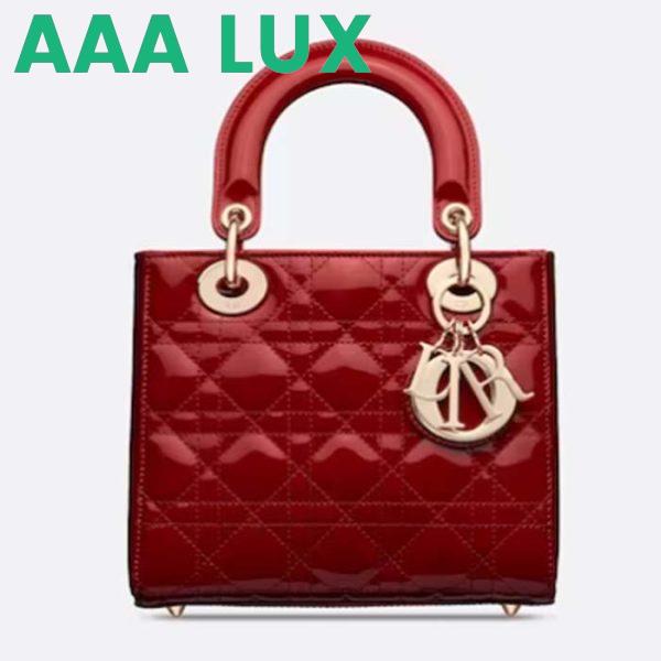 Replica Dior Women Small Lady Dior Bag Cherry Red Patent Cannage Calfskin 2