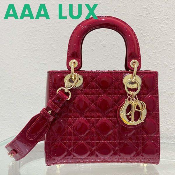 Replica Dior Women Small Lady Dior Bag Cherry Red Patent Cannage Calfskin 3