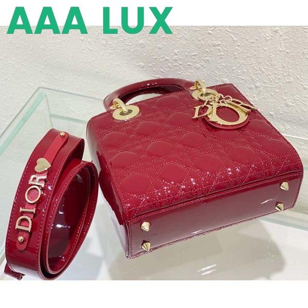 Replica Dior Women Small Lady Dior Bag Cherry Red Patent Cannage Calfskin 7