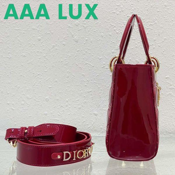 Replica Dior Women Small Lady Dior Bag Cherry Red Patent Cannage Calfskin 8