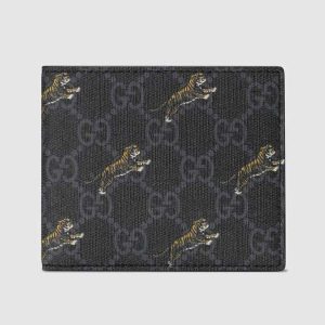 Replica Gucci GG Men GG Wallet with Tiger Print in Black/Grey GG Supreme Canvas 2