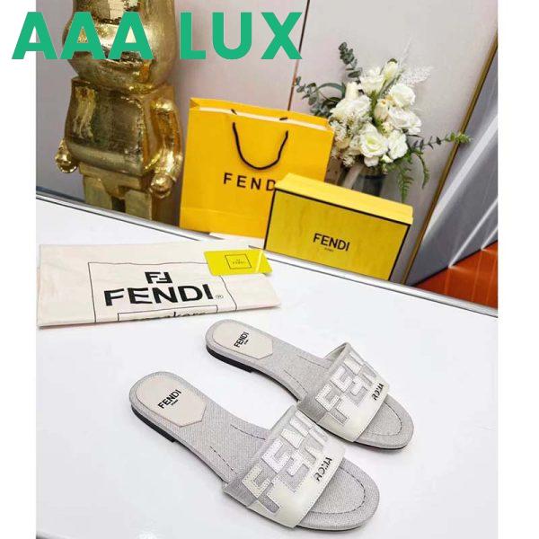 Replica Fendi Women FF Signature Canvas White Leather Slides 1 Cm Heel 3