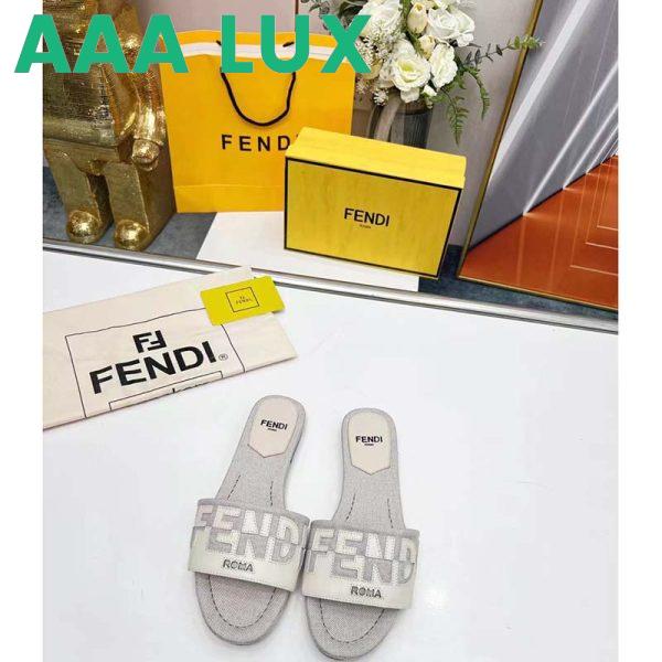 Replica Fendi Women FF Signature Canvas White Leather Slides 1 Cm Heel 5