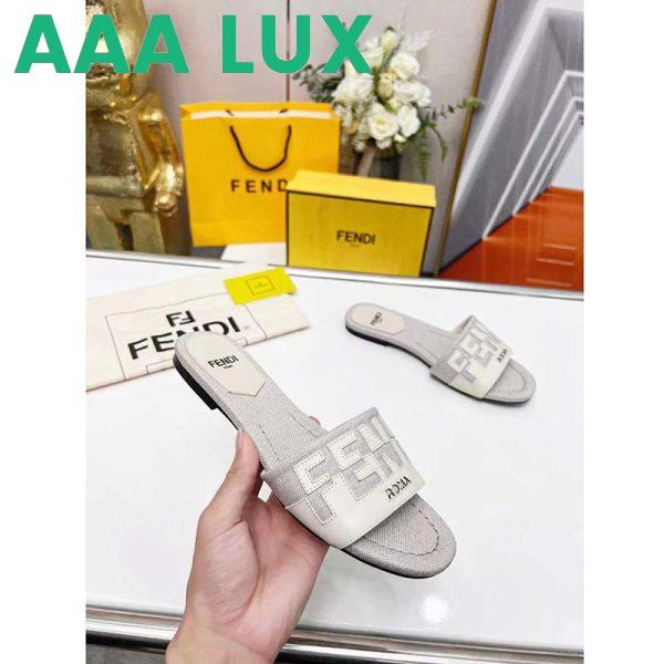Replica Fendi Women FF Signature Canvas White Leather Slides 1 Cm Heel 8