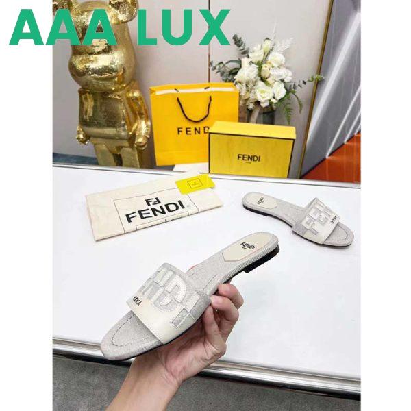 Replica Fendi Women FF Signature Canvas White Leather Slides 1 Cm Heel 9
