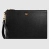 Replica Gucci Unisex GG Marmont Leather Pouch Black Metal-Free Tanned