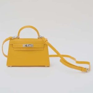 Replica Hermes Women Mini Kelly 20 Bag Suede Leather Gold Hardware-Gold 2
