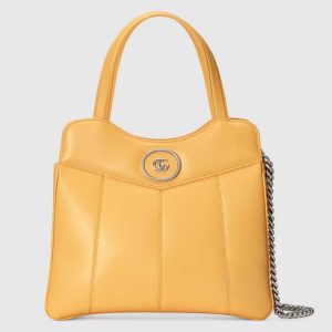 Replica Gucci Women Petite GG Small Tote Bag Yellow Leather Double G