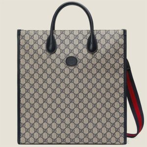 Replica Gucci GG Unisex Medium Tote Bag Interlocking G Beige Blue Supreme Canvas 2