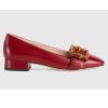 Replica Gucci GG Women Ballet Flat with Bamboo Buckle Dark Red Leather