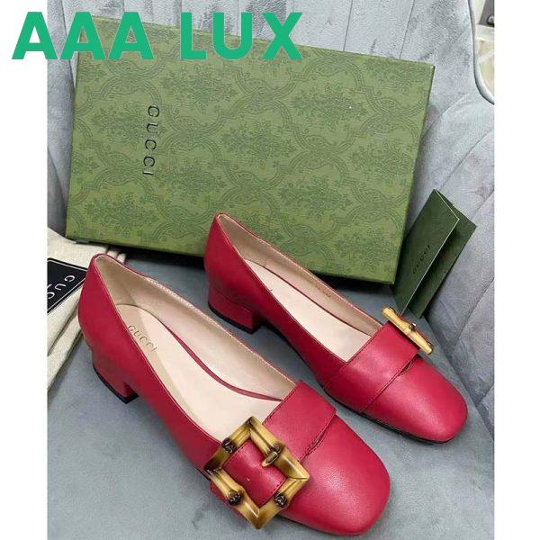 Replica Gucci GG Women Ballet Flat with Bamboo Buckle Dark Red Leather 3