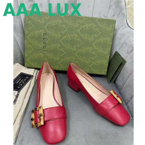 Replica Gucci GG Women Ballet Flat with Bamboo Buckle Dark Red Leather 4