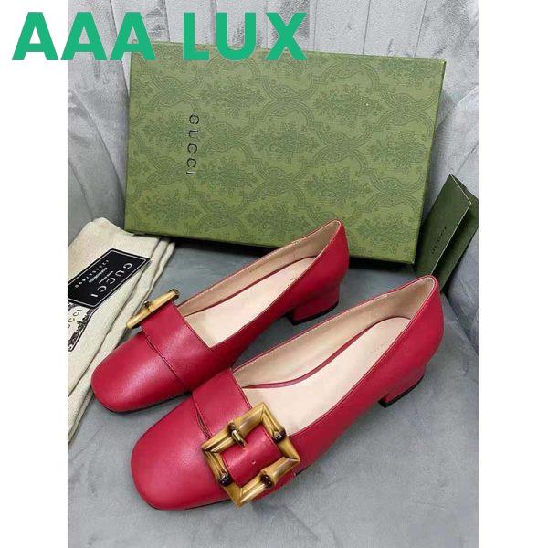 Replica Gucci GG Women Ballet Flat with Bamboo Buckle Dark Red Leather 6