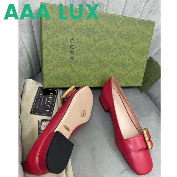 Replica Gucci GG Women Ballet Flat with Bamboo Buckle Dark Red Leather 11