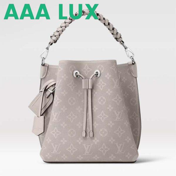 Replica Louis Vuitton LV Women Muria Bucket Bag Gray Mahina Perforated Calfskin Leather