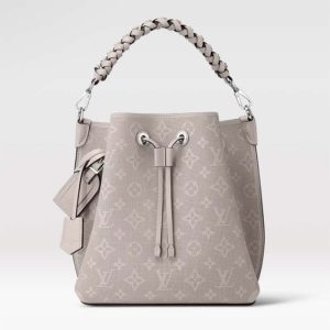 Replica Louis Vuitton LV Women Muria Bucket Bag Gray Mahina Perforated Calfskin Leather 2