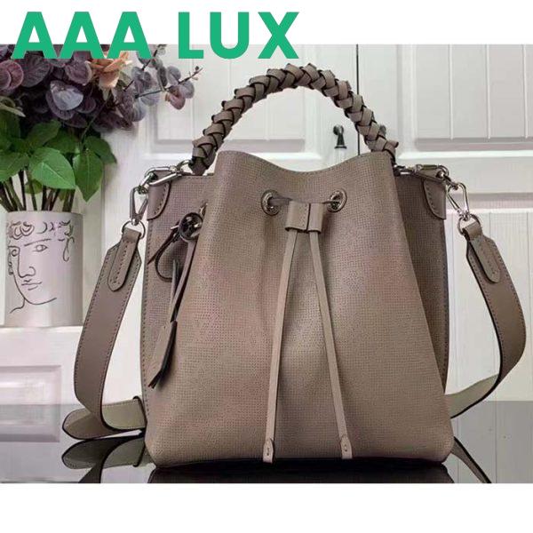 Replica Louis Vuitton LV Women Muria Bucket Bag Gray Mahina Perforated Calfskin Leather 3