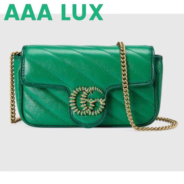 Replica Gucci Unisex GG Marmont Super Mini Bag Green Diagonal Matelassé Leather
