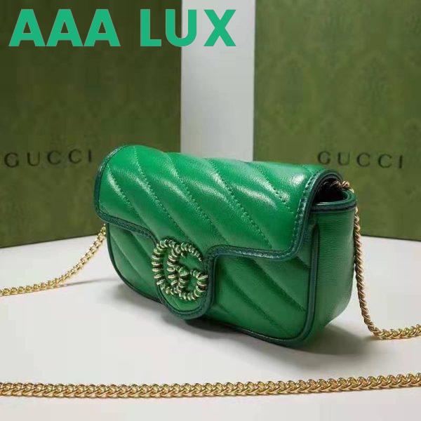 Replica Gucci Unisex GG Marmont Super Mini Bag Green Diagonal Matelassé Leather 5