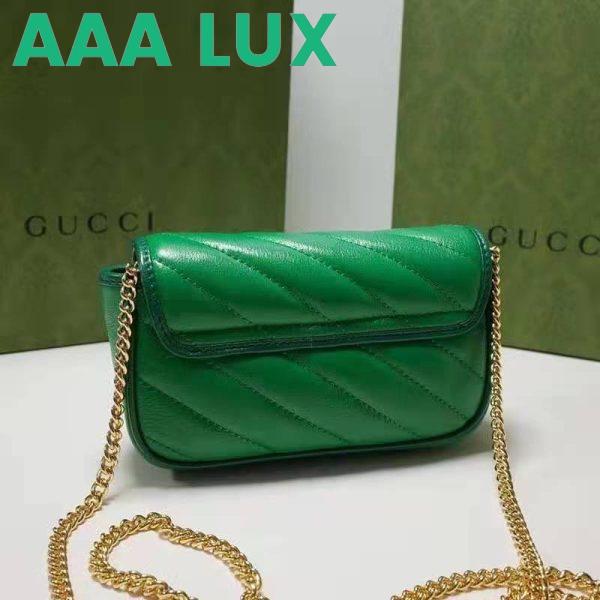 Replica Gucci Unisex GG Marmont Super Mini Bag Green Diagonal Matelassé Leather 6