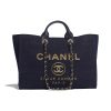 Replica Chanel Women Large Shopping Bag in Mixed Fibers and Lurex Canvas-Navy