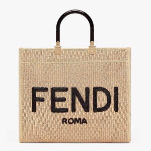Replica Fendi Women Sunshine Medium Embroidered Straw Shopper 2