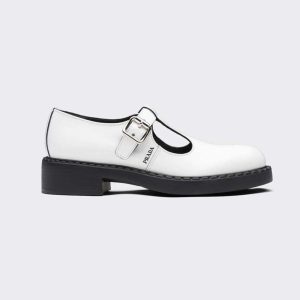 Replica Prada Women Brushed-Leather Mary Jane T-Strap Shoes-White 2