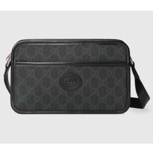 Replica Gucci Unisex GG Mini Bag Interlocking G Black GG Supreme Canvas Leather 2