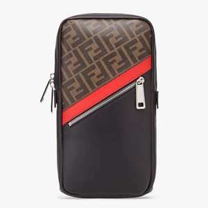 Replica Fendi Men Belt Bag One-Shoulder Backpack Brown Fabric Leather FF