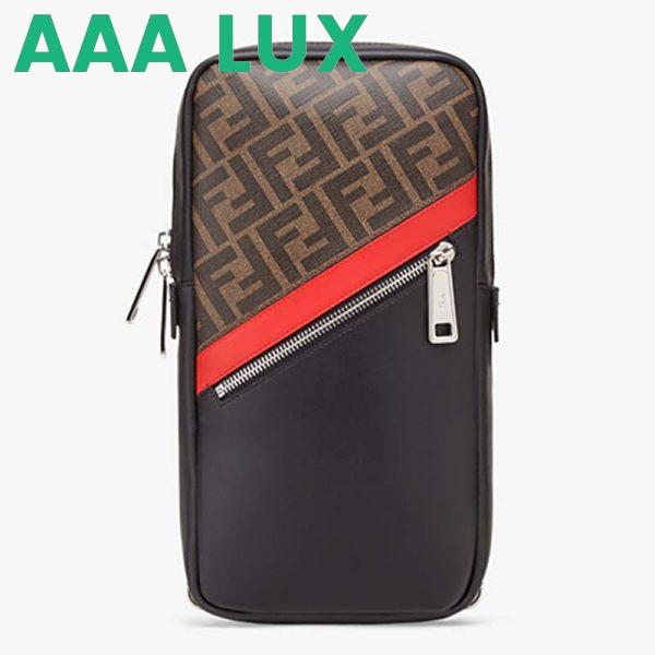 Replica Fendi Men Belt Bag One-Shoulder Backpack Brown Fabric Leather FF 2