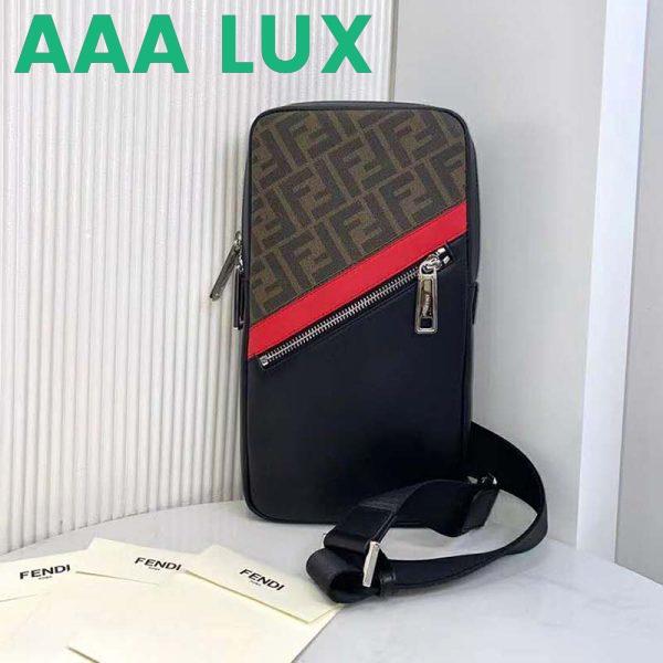 Replica Fendi Men Belt Bag One-Shoulder Backpack Brown Fabric Leather FF 3