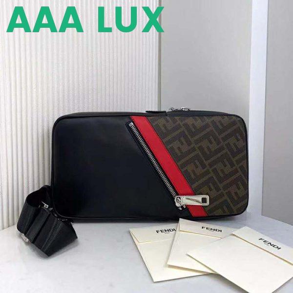 Replica Fendi Men Belt Bag One-Shoulder Backpack Brown Fabric Leather FF 4