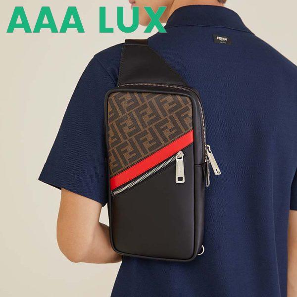 Replica Fendi Men Belt Bag One-Shoulder Backpack Brown Fabric Leather FF 8