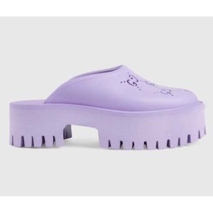 Replica Gucci GG Women Platform Perforated G Sandal Lilac Perforated GG Rubber 2