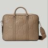 Replica Gucci Unisex Jumbo GG Briefcase Taupe Leather Cotton Linen Lining