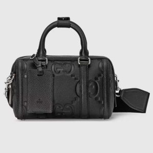 Replica Gucci Unisex Jumbo GG Mini Duffle Bag Black Leather Double G Zip Closure 2