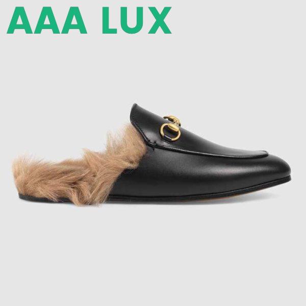 Replica Gucci Men Princetown Leather Slipper with Lamb Wool-Black
