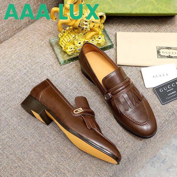 Replica Gucci Men’s GG Loafer Mirrored G Brown Leather Fringe Low 3 Cm Heel 3