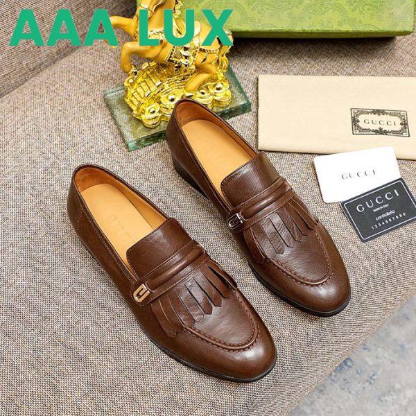 Replica Gucci Men’s GG Loafer Mirrored G Brown Leather Fringe Low 3 Cm Heel 4