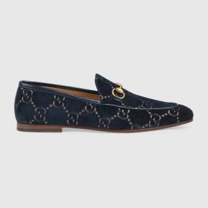 Replica Gucci Men’s Gucci Jordaan GG Velvet Loafer 1.3 cm Heel-Navy 2