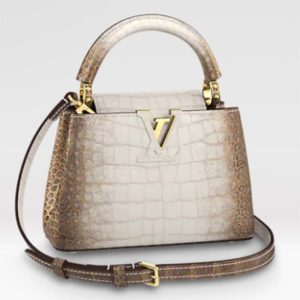 Replica Louis Vuitton LV Women Capucines Mini Handbag Beige Brown Brilliant Crocodilien Leather